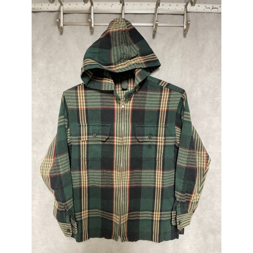 Ralph Lauren Jacket Women Petite S Flannel Plaid Twill Hood Coat Chore Workwear - Picture 2 of 8